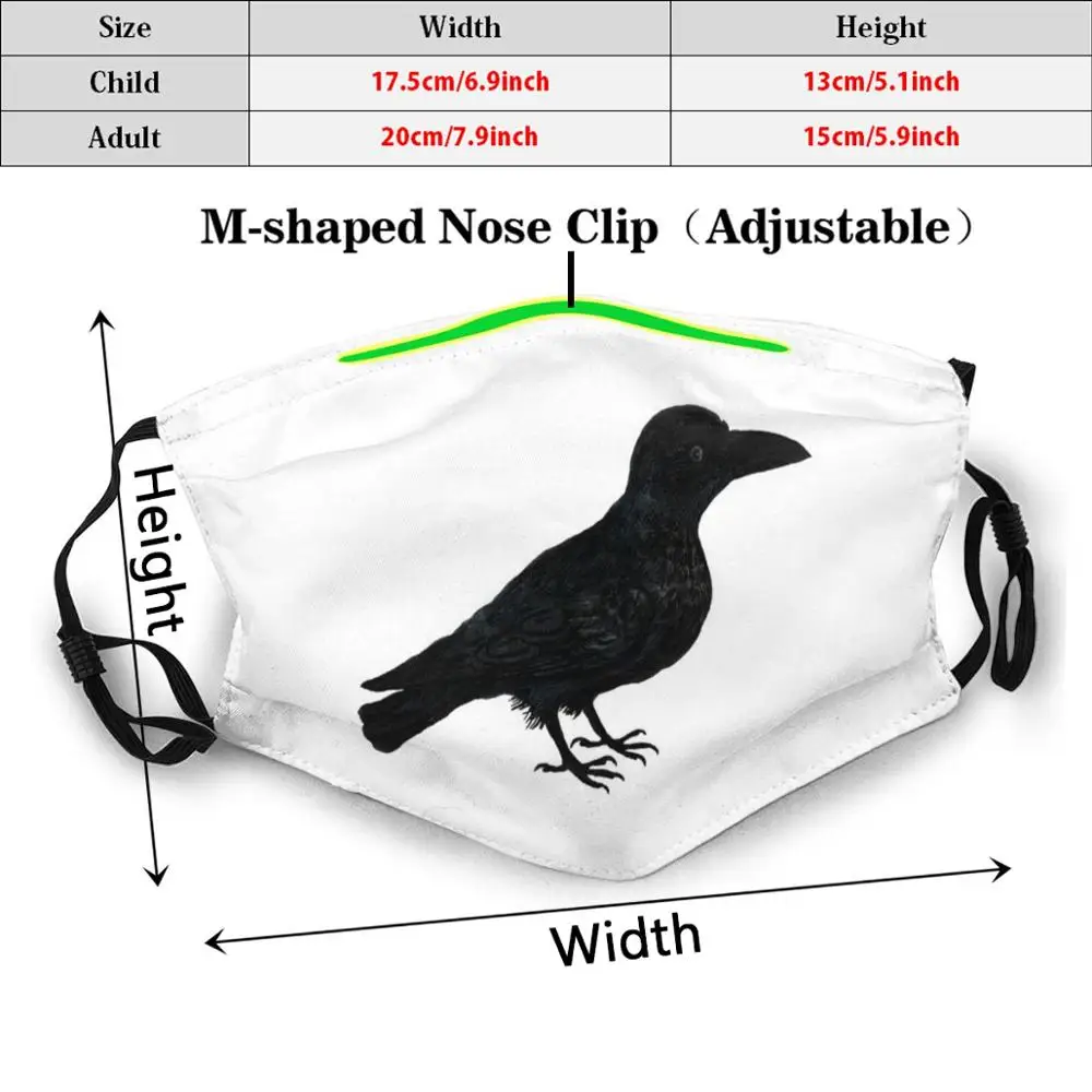 Моющаяся маска для рта с принтом ворона Пылезащитная вороны Черные Животные