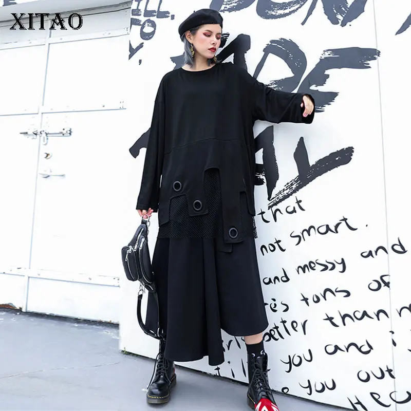 XITAO Асимметричная Черная Кружевная футболка женская модная новинка 2019 осенний