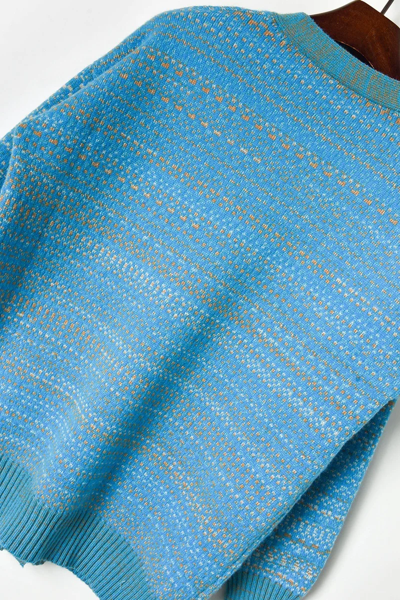 

Luxury Brand Designer Knitted Sweater for Women V Neck Long Sleeve Contrast Dot Jacquard Double Pockets Knitted Sweater Cardigan