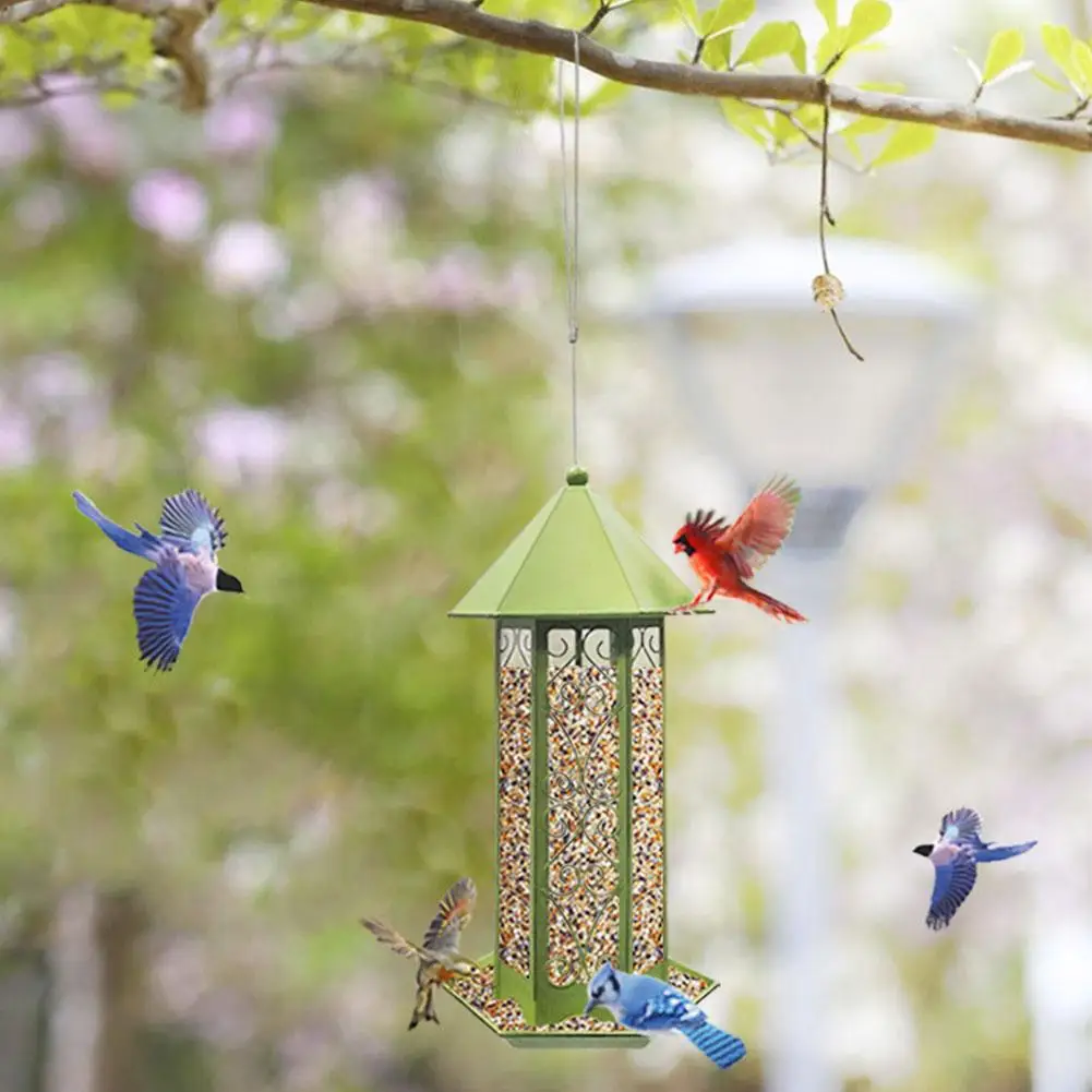 

Green Bird Feeder Metal Hanging Bird Food Box Outdoor Bird Feeder Retro Waterproof Bird Feeder Pet Supplies Garden Decoration