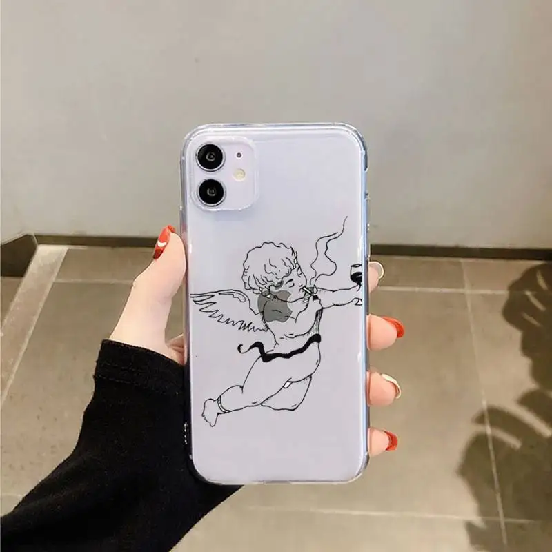 

Angel Cupid Simple lines Phone Case Transparent for iPhone 6 7 8 11 12 s mini pro X XS XR MAX Plus