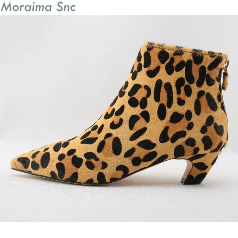 Moraima Snc animal prints short boots leopard ankle boots for women shoes fur med factory sales heels shoes women riding boots