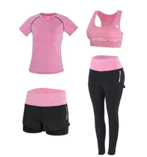 4 piece set 4 Брюки с высокой талией+ пальто с капюшоном+ футболка+ бюстгальтер+ шорты для женщин, для йоги, комплект из 5 предметов, для бега на открытом воздухе, быстросохнущая одежда для фитнеса, тренажерного зала, спортивный комплект - Color: 4 piece set 4