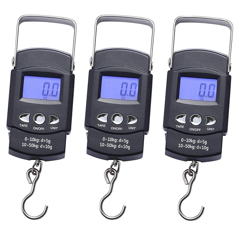 

3 Pcs Fish Scales,Portable Luggage Weight Scale With Backlit LCD Display 110Lb / 50Kg Electronic Balance Fishing Hanging