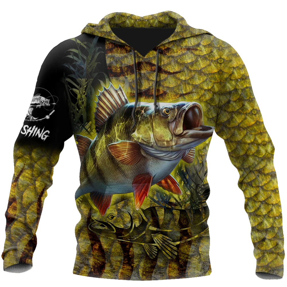 

2021 Branded Hoodie Yellow Perch Fishing on skin 3D printed men's hoodie Harajuku streetwear unisex casual sportswear XXS-6XL