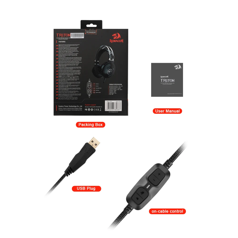 

Redragon TRITON USB Gaming Headphone Active Noise cancelling 7.1 Surround Wired Computer headset Earphones Microphone H991