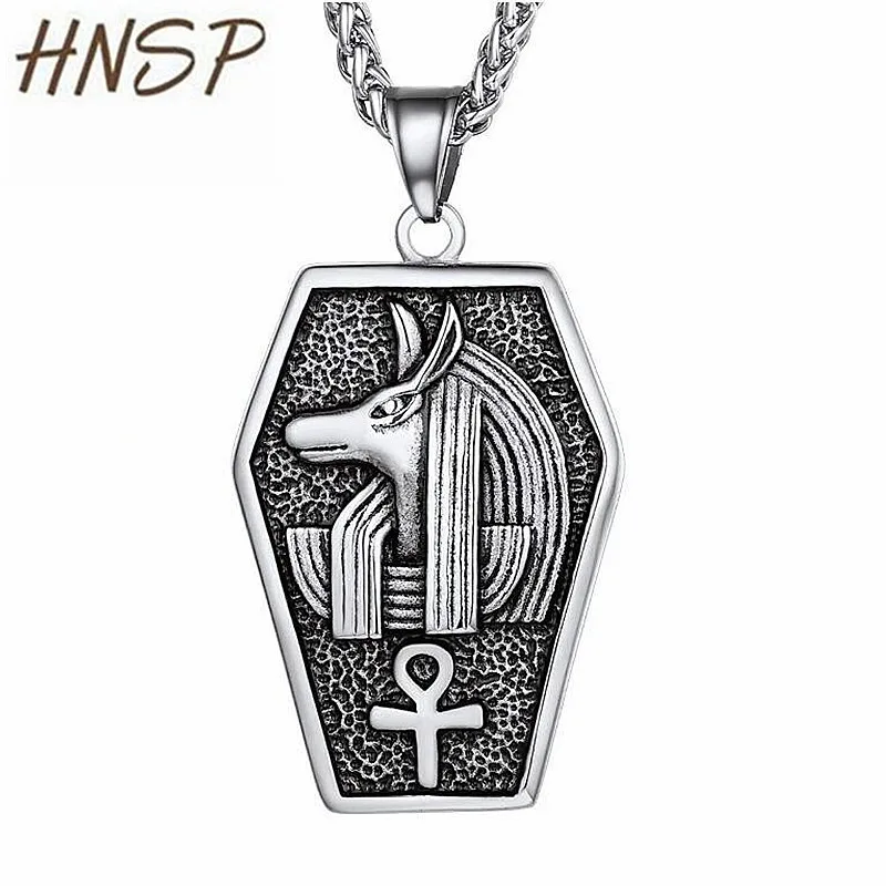 

HNSP Punk Solid Tag Anubis Wolf Pendant Chain Necklace For Men Male Goth Gift Wholesale
