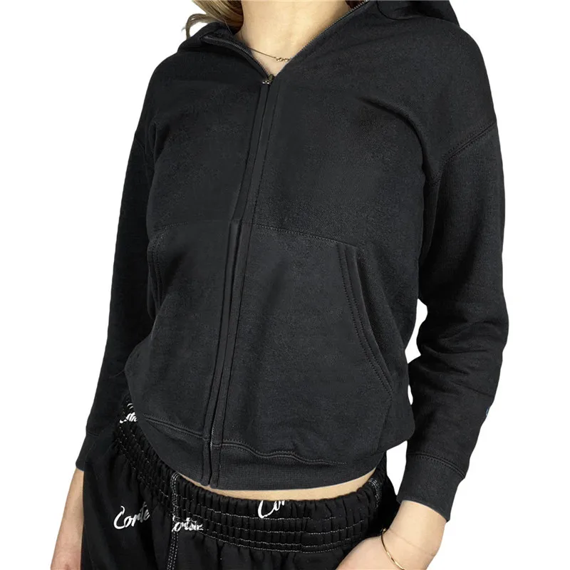 

Women Fleece-lined Long Sleeve Hoodie Outwear Autumn Clothes Solid Color Zipper Hooded Coat Casual Pocket Cardigan Jackets 2021
