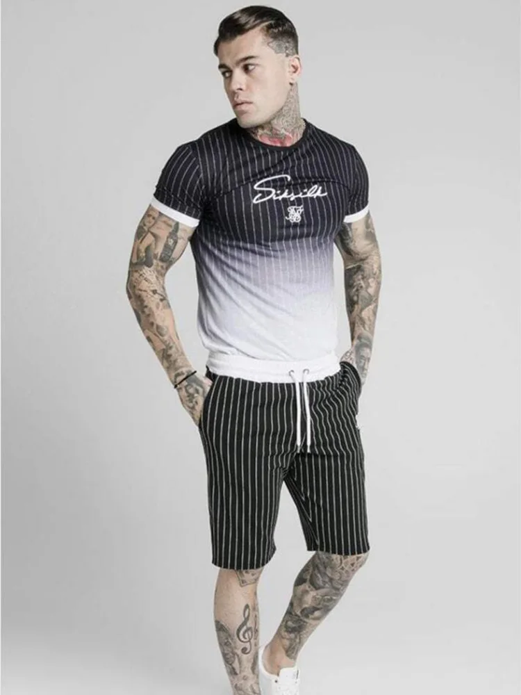 Мужская шелковая Летняя Повседневная футболка Sik 2021 модная полосатая брендовая