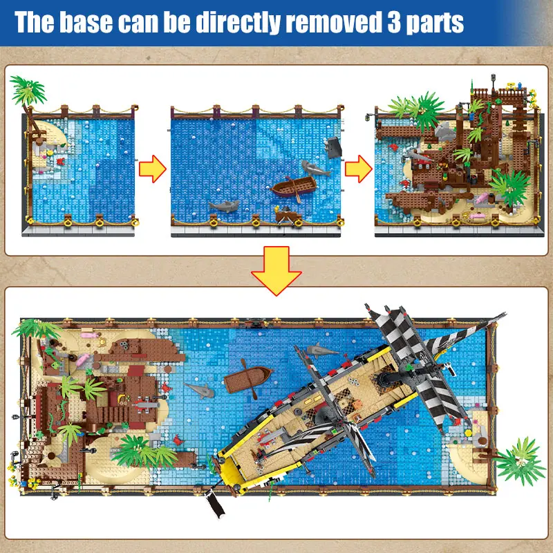 

MORK 5937PCS Pirates Ship Series MOC Building Blocks City Barracuda Bay Booty Dock Sailboat Bricks Education Toys for Children