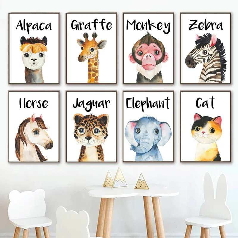 

New Lephant Giraffe Zebra Rabbit Tiger Animal Posters Prints Nursery Wall Art Canvas Painting Child Picture Baby Room Decor