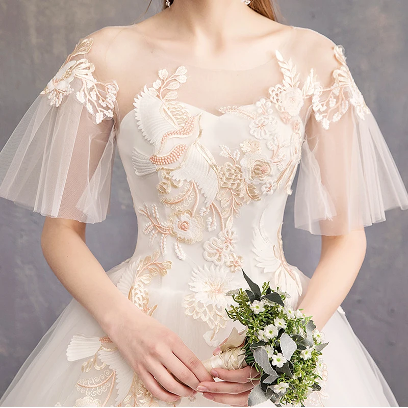Свадебное платье с коротким рукавом es 2019 Новинка Mrs Win роскошное кружевное