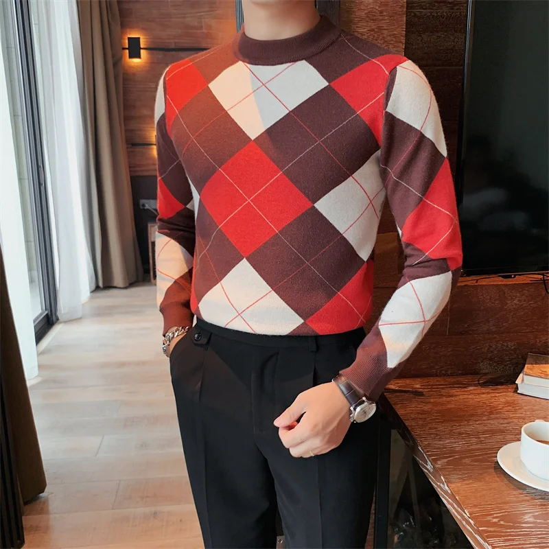 Sweater Men Winter Thick Warm Cashmere Turtleneck Men Knitted Plaid Sweaters Slim Fit Pullover Pull Homme Classic Wool Knitwear