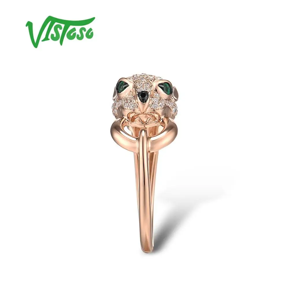 VISTOSO, золотые кольца для женщин, Настоящее 14 к, 585 розовое золото, леопард, кольцо, изумруд, сверкающий бриллиант, помолвка, юбилей, хорошее ювелирное изделие