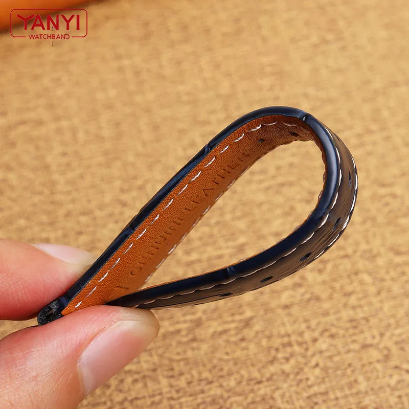 Top layer cowhide Genuine Leather bracelet 19 21mm 22mm dark blue watch strap for Longines L29094920 watchband wristwatches band