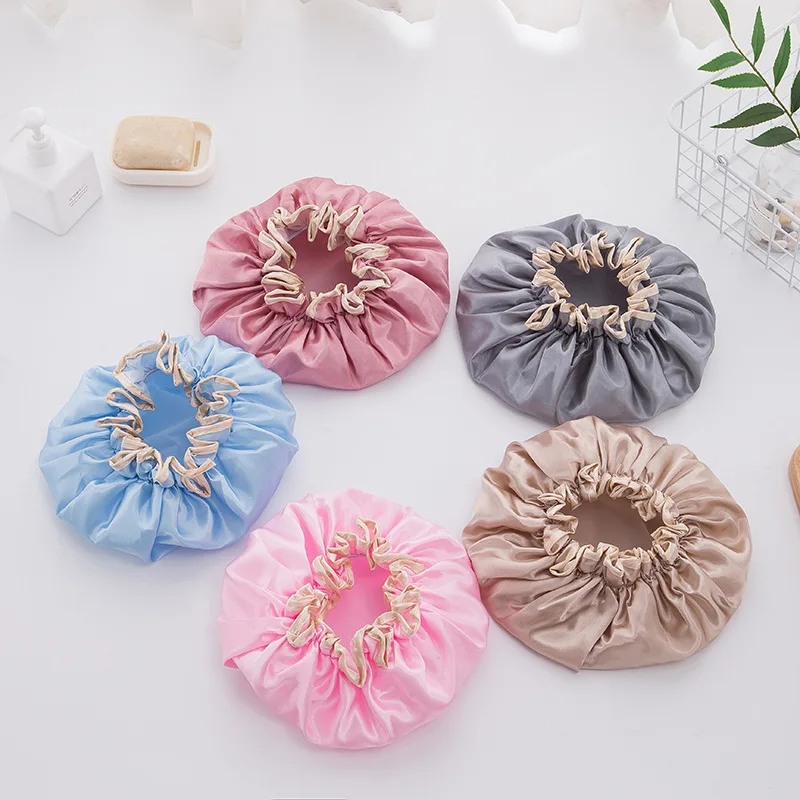 

Waterproof Bath Caps Plastic Reusable Shower Caps Elastic Band Bath Hair Hat for Women Ladies Spa Salon