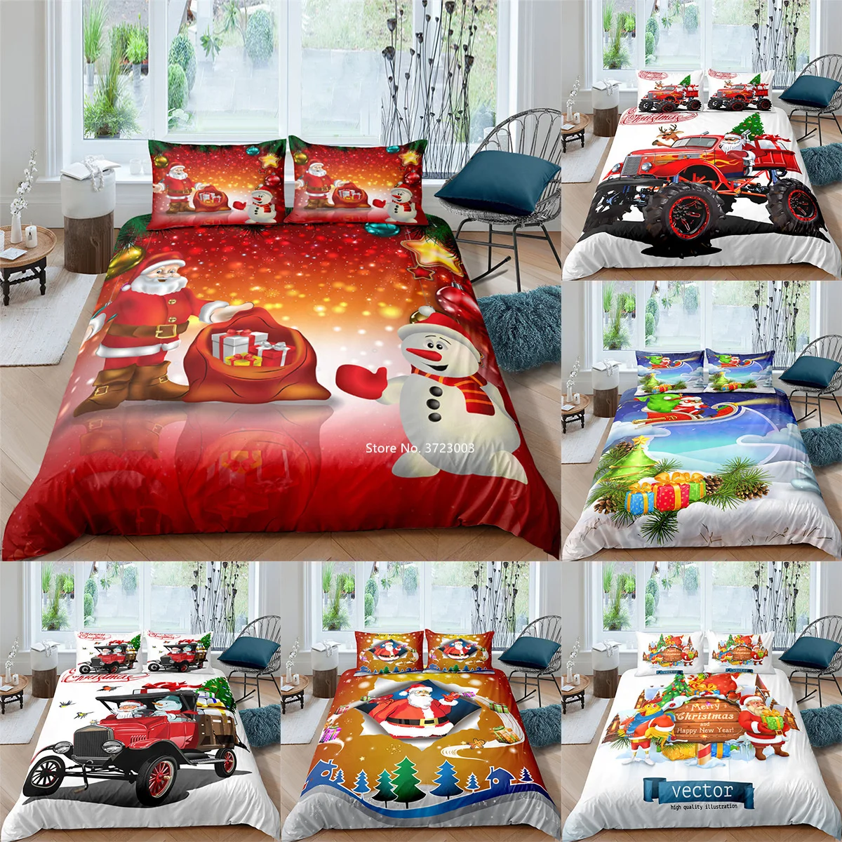 

Christmas 3D Digital Printed Quilt Pillowcases Cartoon Pattern Children and Adult Bedroom Bedding Set 2/3pcs