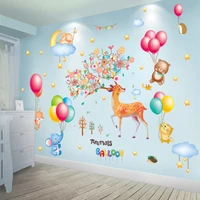 deer animal wall sticker vinyl diy cartoon balloons mural decals for kids room baby bedroom nursery home decoration