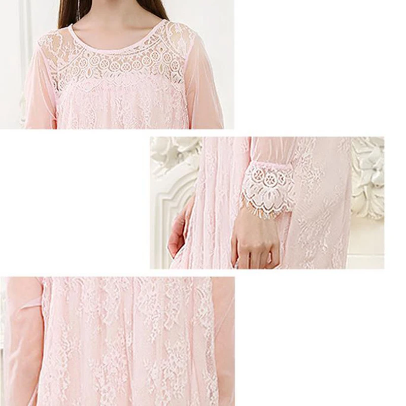 Женская ночная рубашка романтическая кружевная с длинным рукавом сладкая