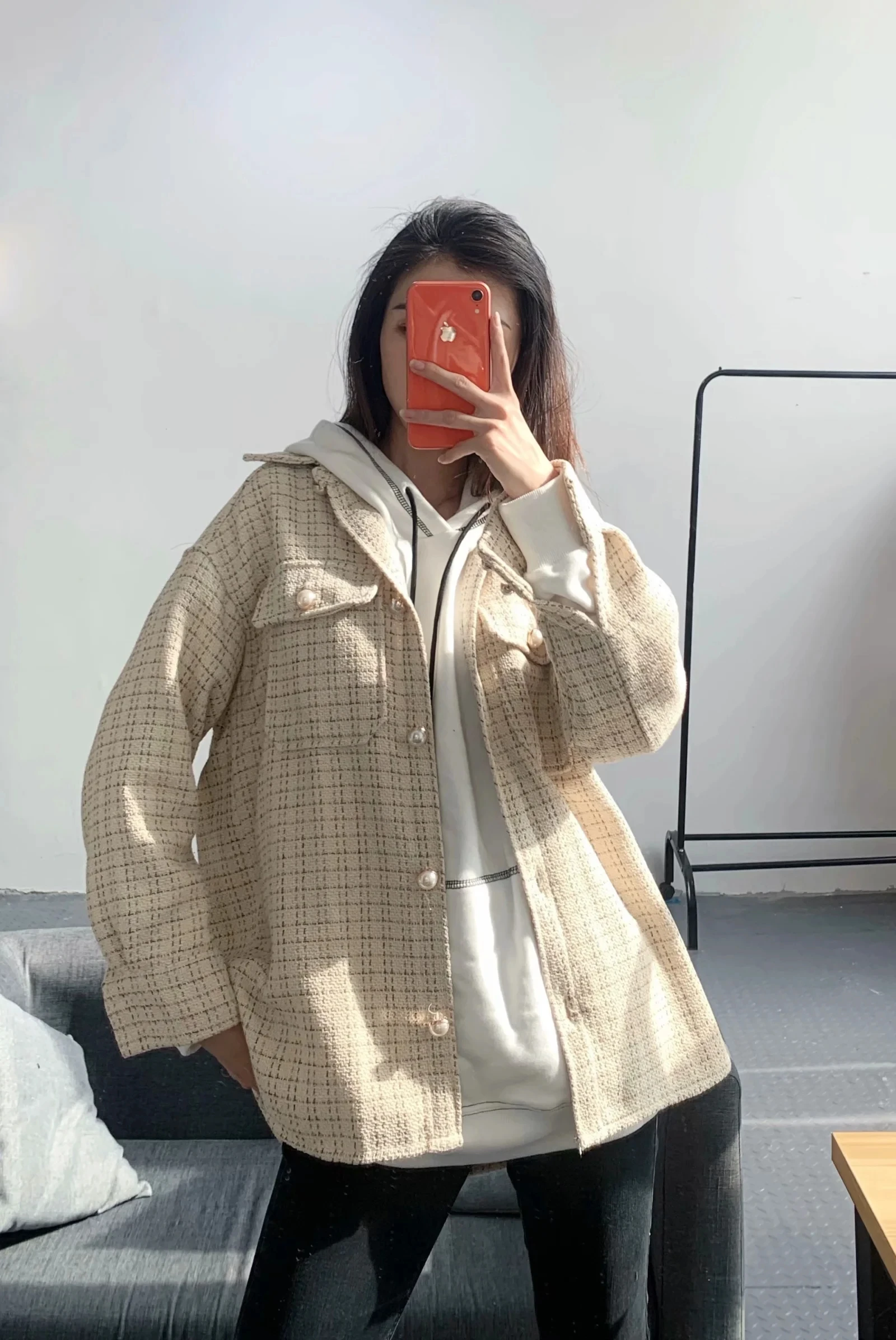 

2020 Women Lapel Collar Long Sleeve Loose shirt coat Chic Tops button Vintage Stylish Pockets Plaid fashion Jacket femme Coat