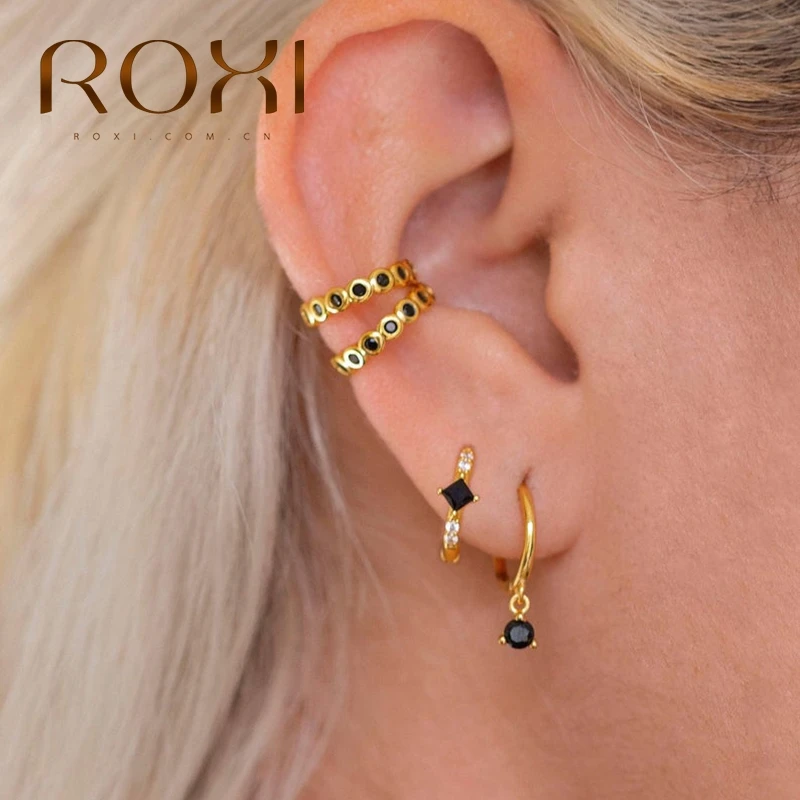 Женские серьги кольца из серебра 925 пробы с квадратными фианитами|Серьги-кольца| |