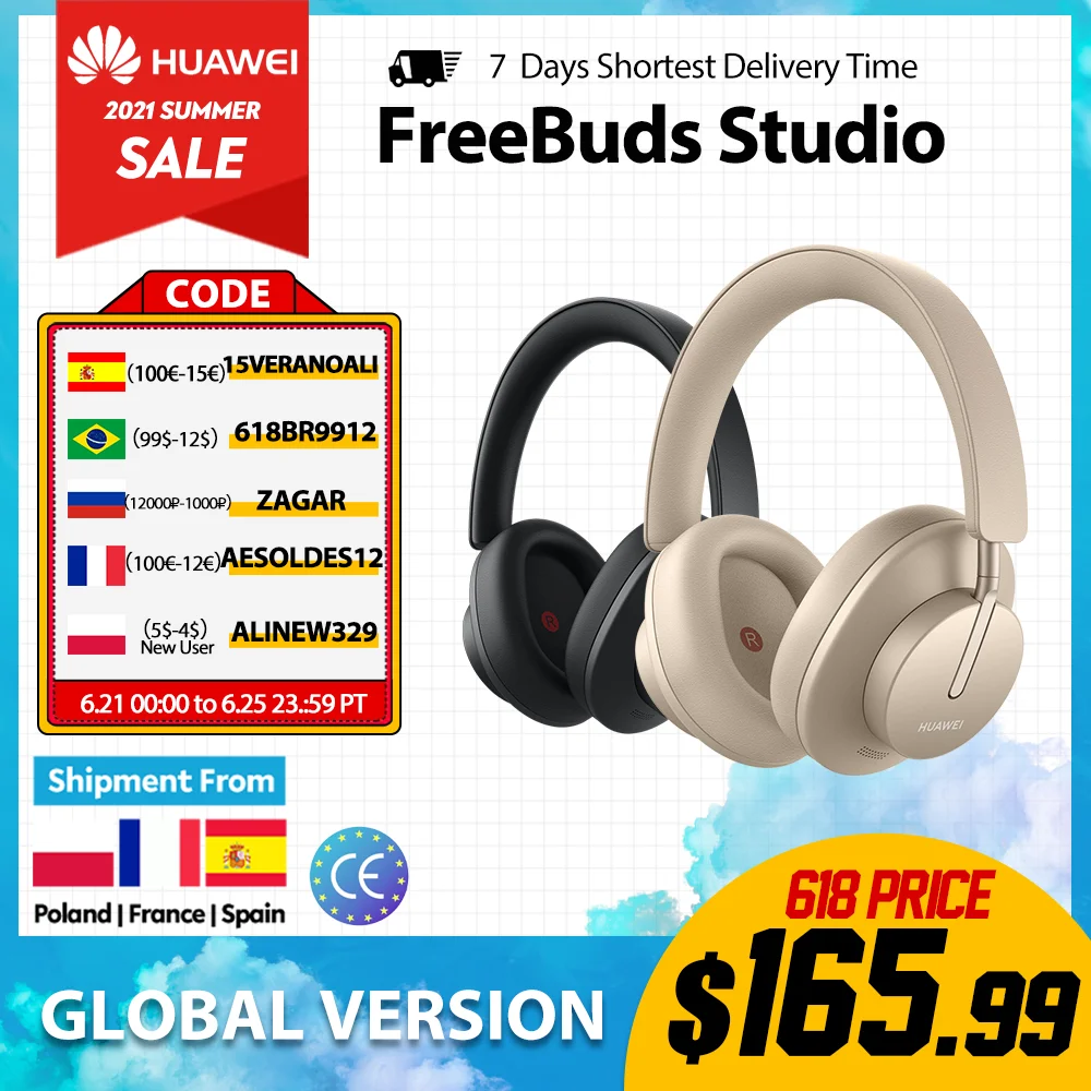  Наушники Huawei Freebuds Studio, глобальная версия, Bluetooth, аудиофил, беспроводные, TWS, Hi Fi, ANC, Type C, игровая гарнитура с 