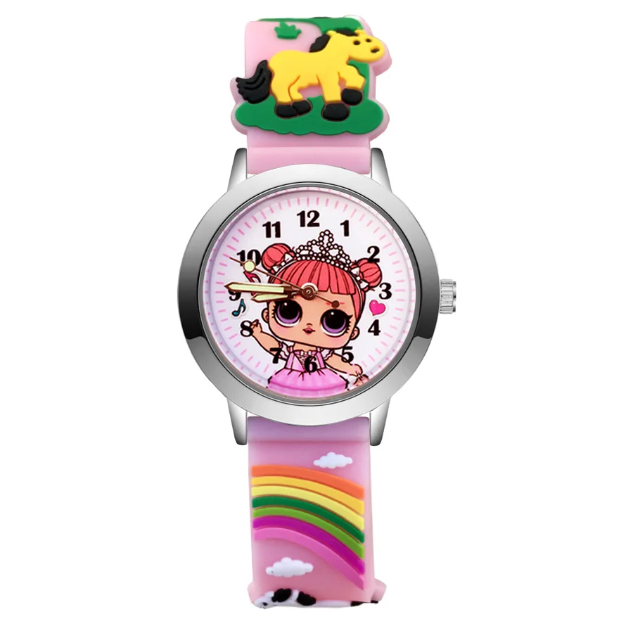 Модные милые детские часы с мультипликационным рисунком в стиле милых девочек