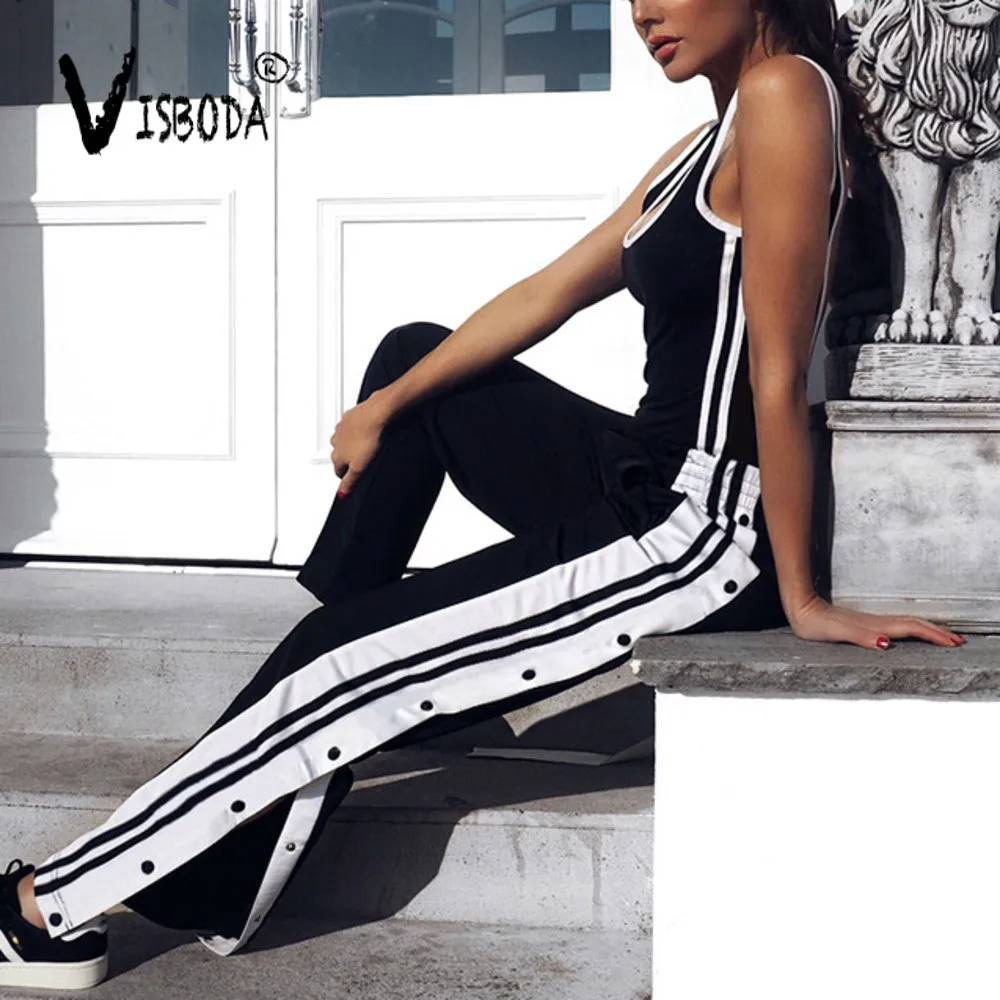 Модные широкие полосатые черные брюки свободные с высокой талией пуговицами