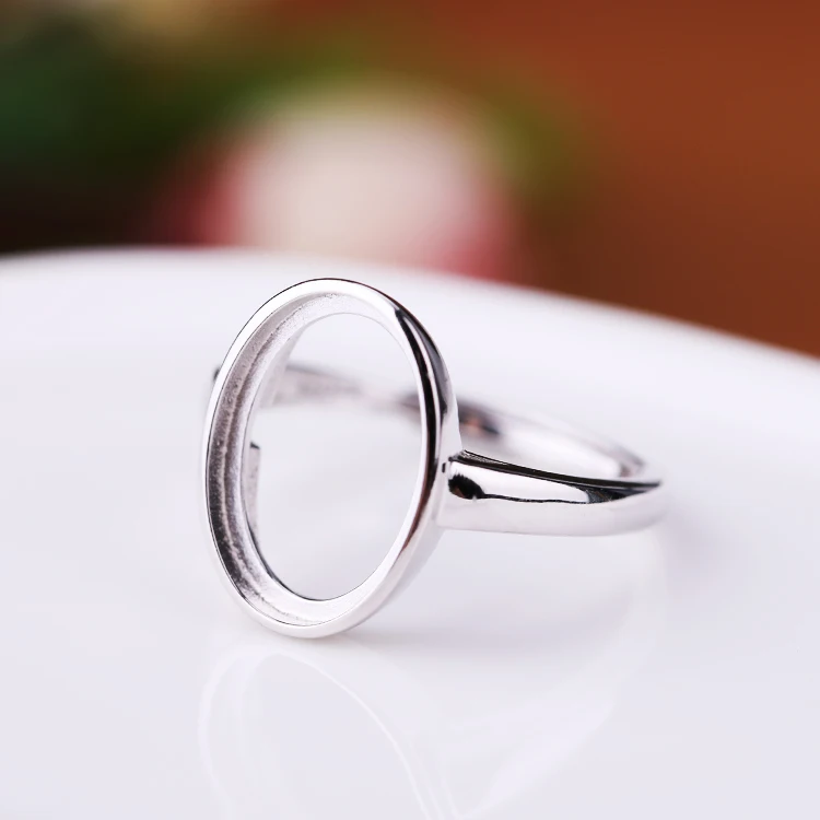 925 Sterling Silver Ring Setting Base Adjustable Ring Fit 7 8 9 10 mm Oval Glass Cabochons Platinum Color