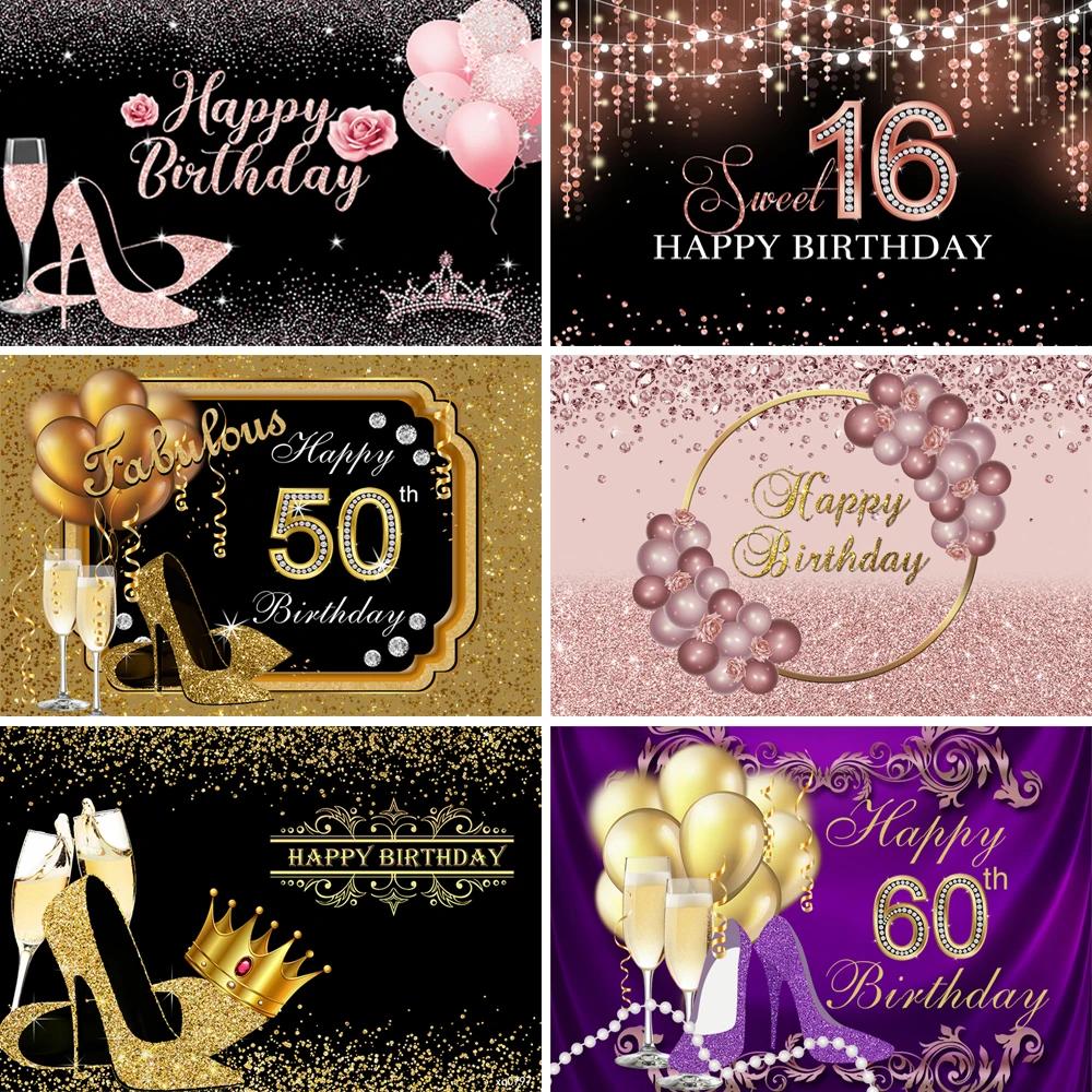 

13 вариантов Милая 16 18 леди женщина с 30th 40th 50th 60th день рождения Декорация Золотой Черный Фиолетовый Блестящий Фон для взрослых