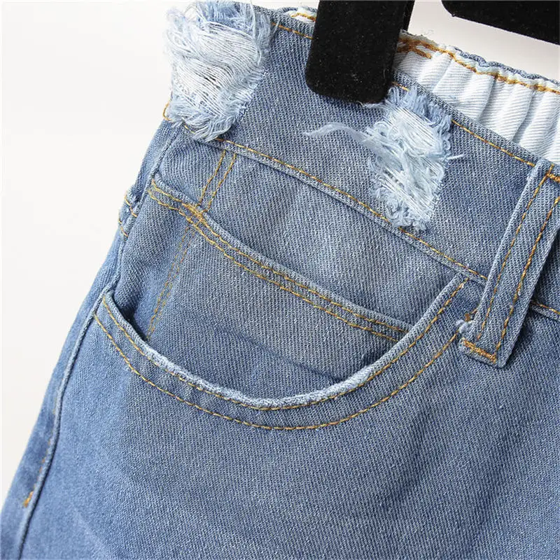 

Plus Size Denim Shorts Women Clothes Casual Streetwear High Waist Ripped Hole Denim Shorts Elastic Loose Straight Shorts Q3672