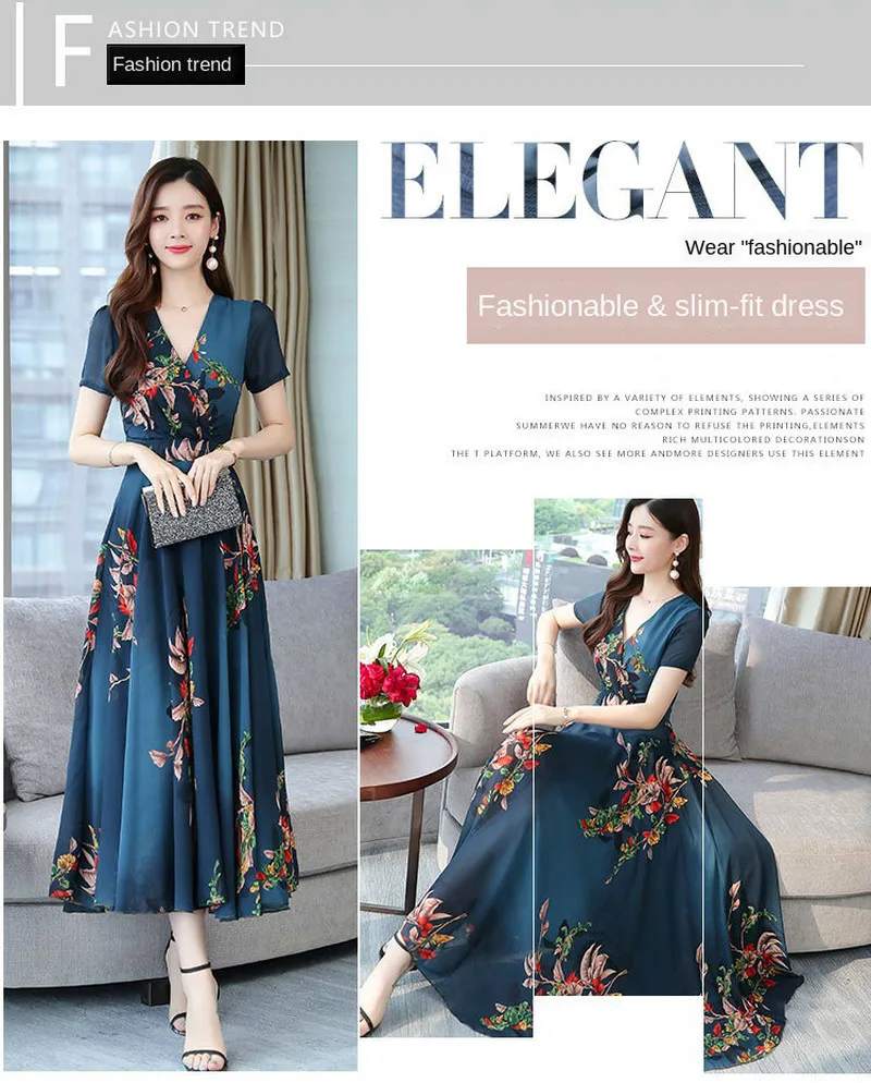 Женское шифоновое платье в богемном стиле длинное с v-образным вырезом и