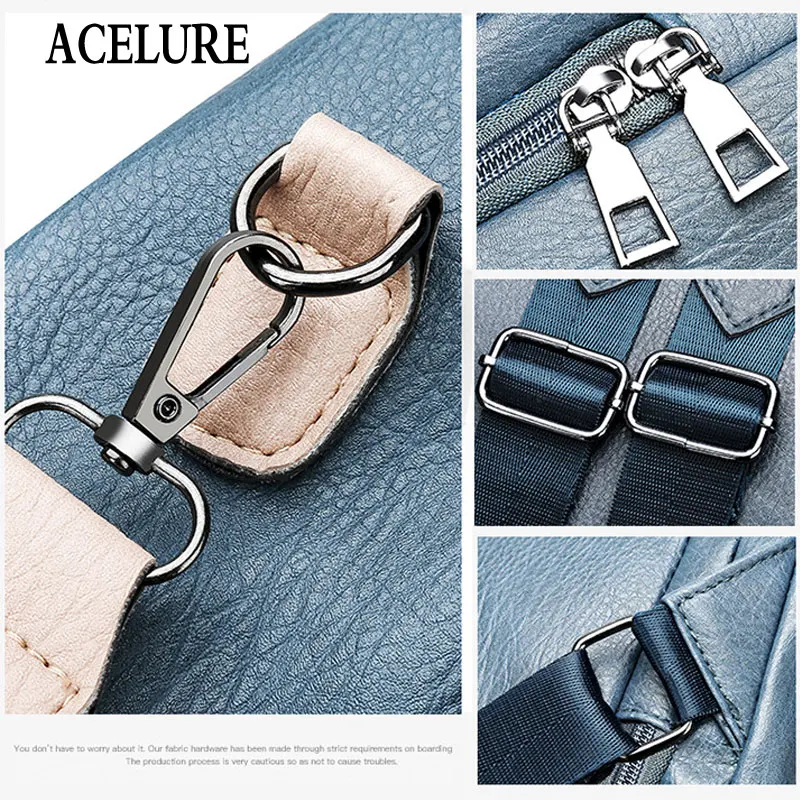 

ACELURE Fashion Multifunctional High Capacity Student School Bags New Fashion Versatile Solid Color PU Leather Female Backbags