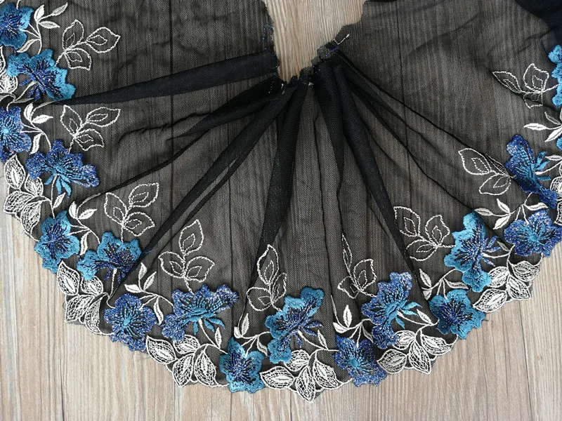 10 ярдов черная сетка тюль темно-синие цветы кружевная отделка для костюма