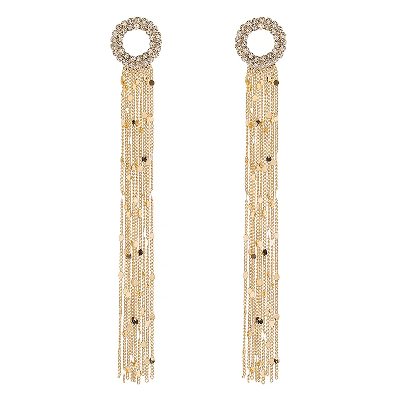 

Girl Bar Long Dangle Drop Earing Fashion Female Wedding Jewelry Gift Wholesale Gold Color Sequin Tassel Earrings For Women