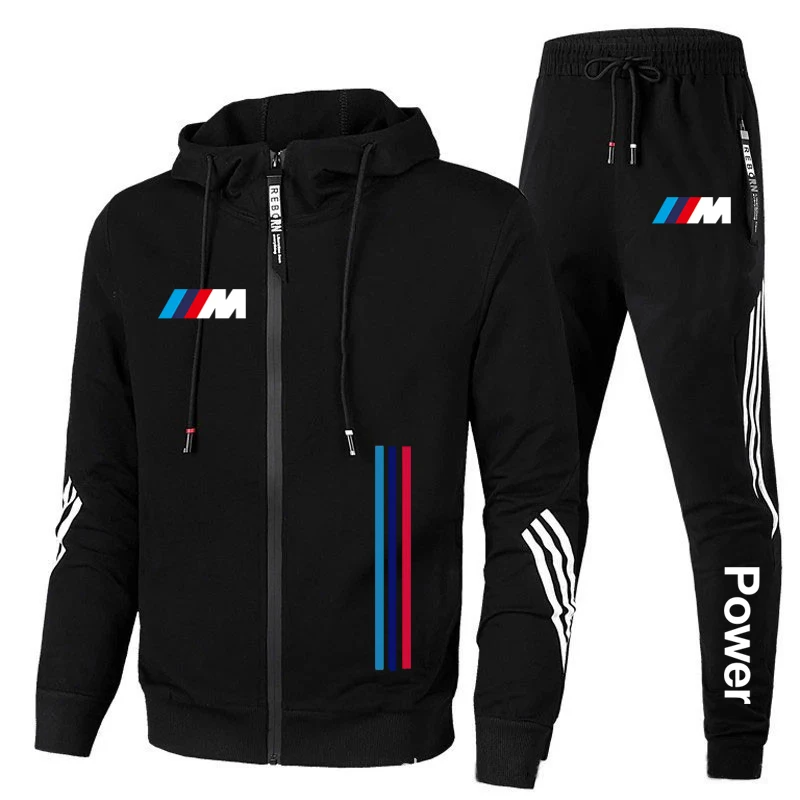 

2021 Autumn Winter New BMW High Quality Letter Printing Men's Hoodie Suit Casual Trendy Men's Cardigan Two Piece Suit