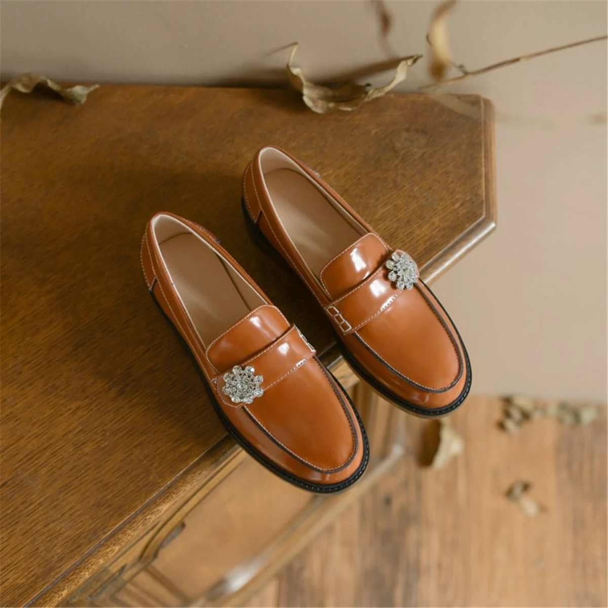 

kmeioo spring high quality loafers woman office shoes round toe flat shoe sheepskin flats ladies jewel flats