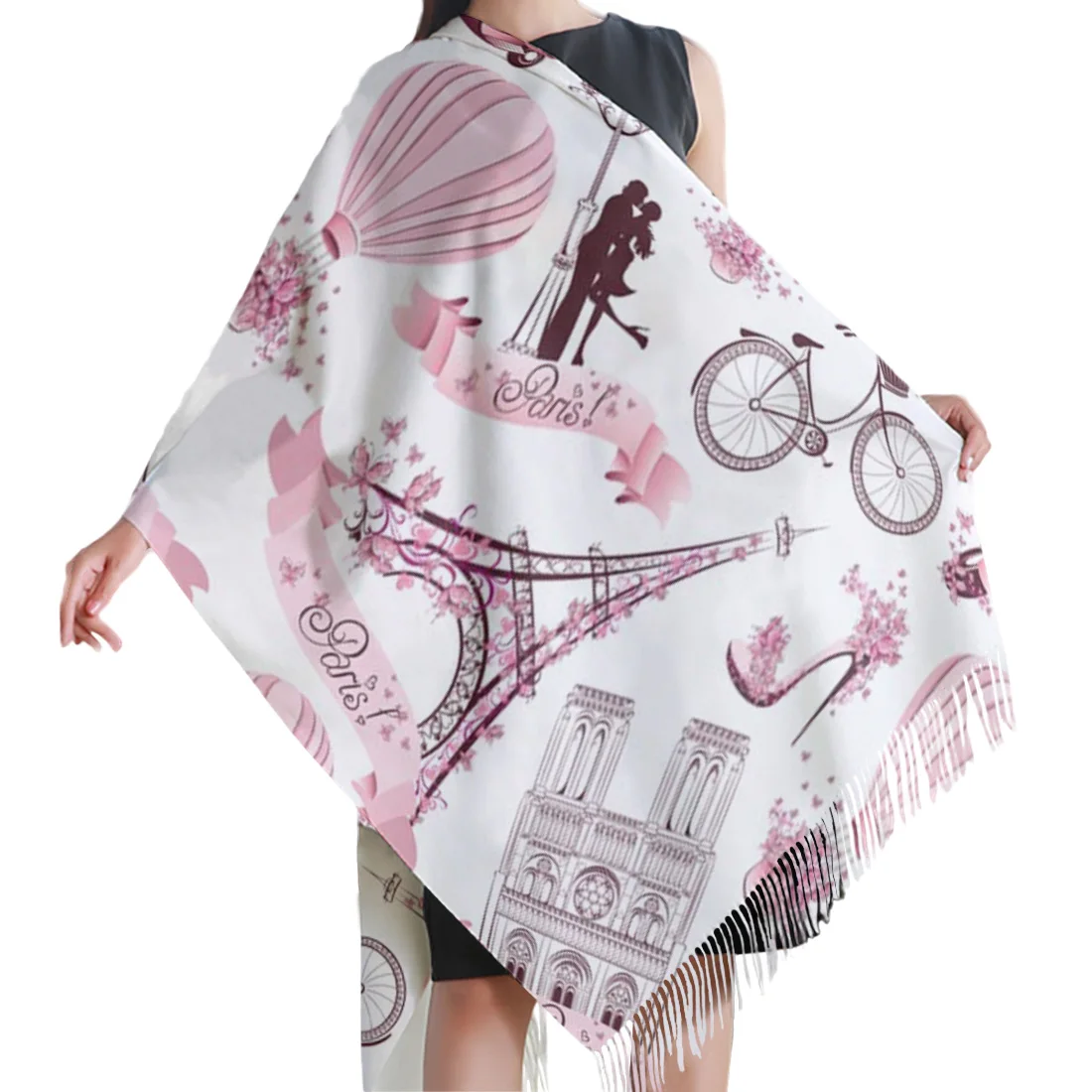 Весенне-зимний женский шарф с розовыми цветами и воздушным шаром велосипедные