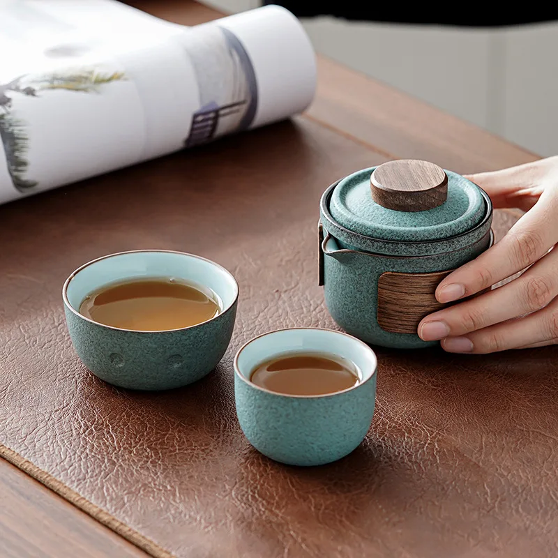 Керамический чайный горшок Gaiwan с 2 чашками портативный дорожный набор дорожным