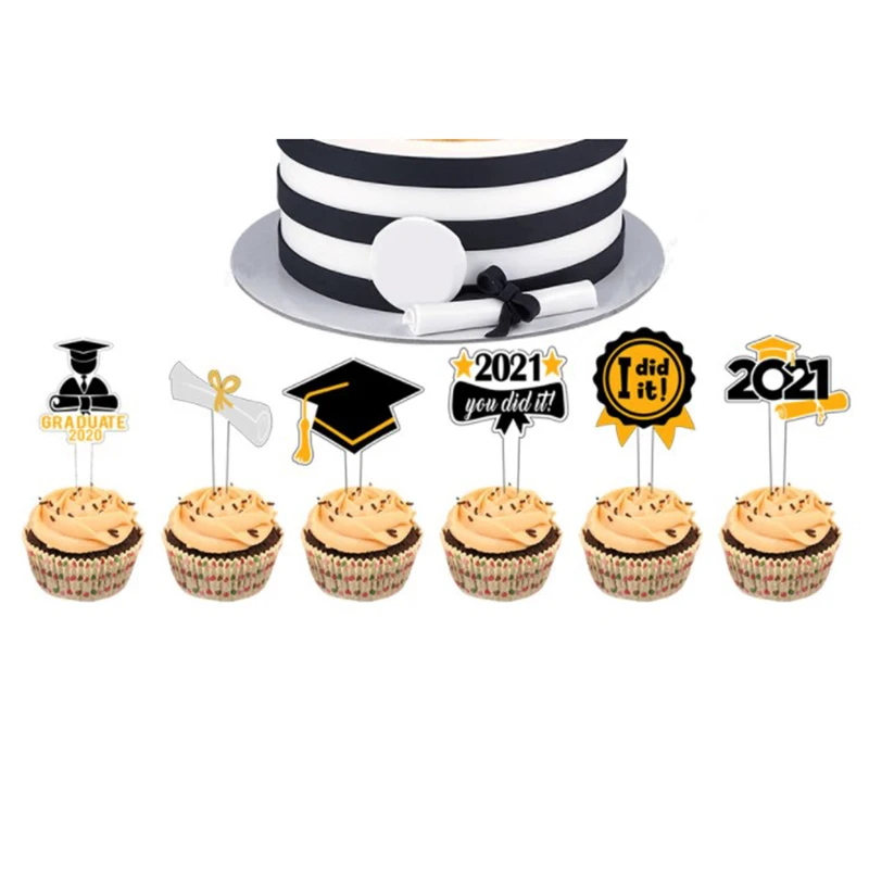 

7Pcs/set Graduation Theme Cake Topper Decorative Bachelor Cap Inserting Cards