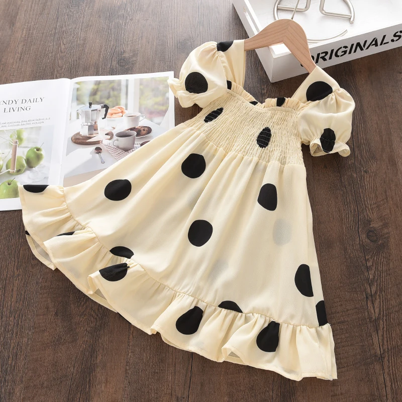 

Keelorn Girls Casual Dress 2021 New Summer Ploka Dot Party Costume Puff Sleeve Chidlren Pleated Princess Vestidos 2-7Y