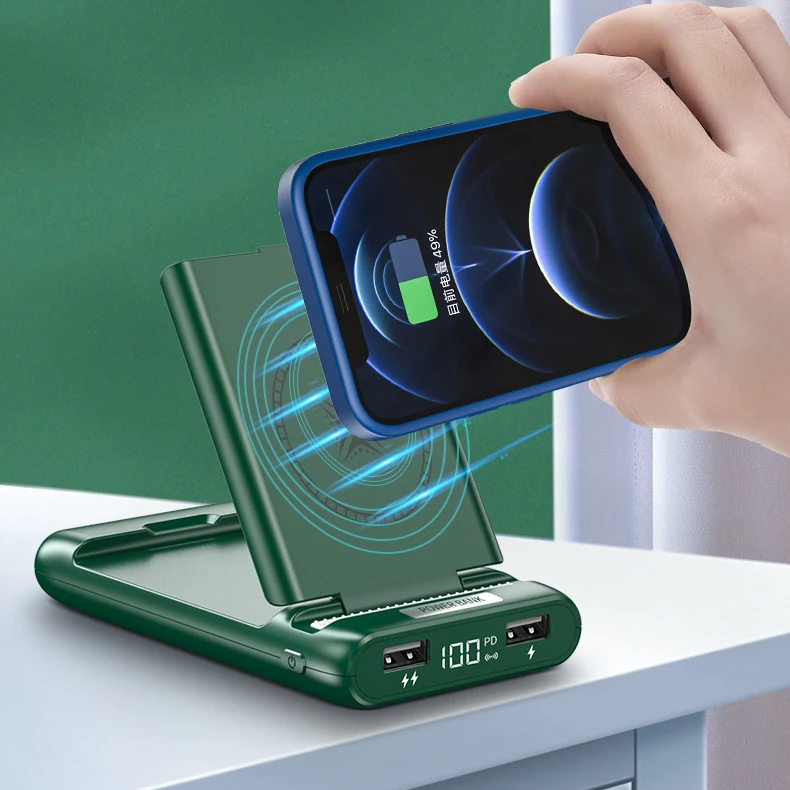10000 мАч Qi Беспроводное зарядное устройство Power Bank держать мини портативный