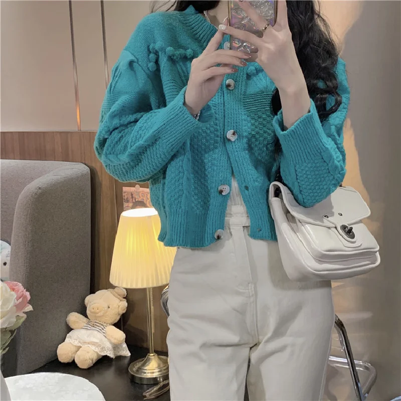 

Hzirip Solid Button Women SweaterO-Neck Screw Thread knitting Sweater French 2021 New Autumn Young Style Loose Fashon Elegant