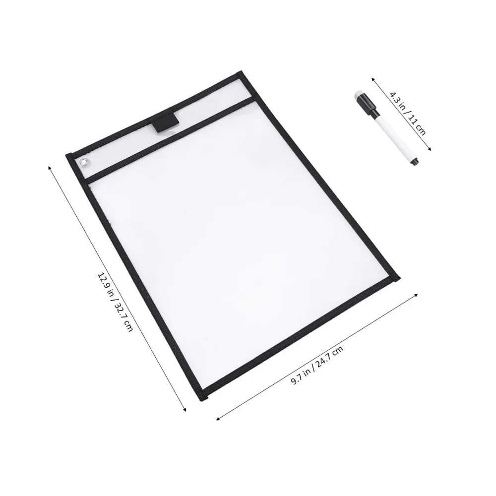 

6PCS Reusable Clear PVC Dry Erase Pockets Sleeves with 6PCS Pens for Office Classroom Organization Teaching Supplies (Black)