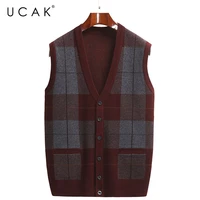 ucak brand streetwear sweater men cardigan men clothes spring autumn new tops sleeveless sweaters classic cardigans coat u1299