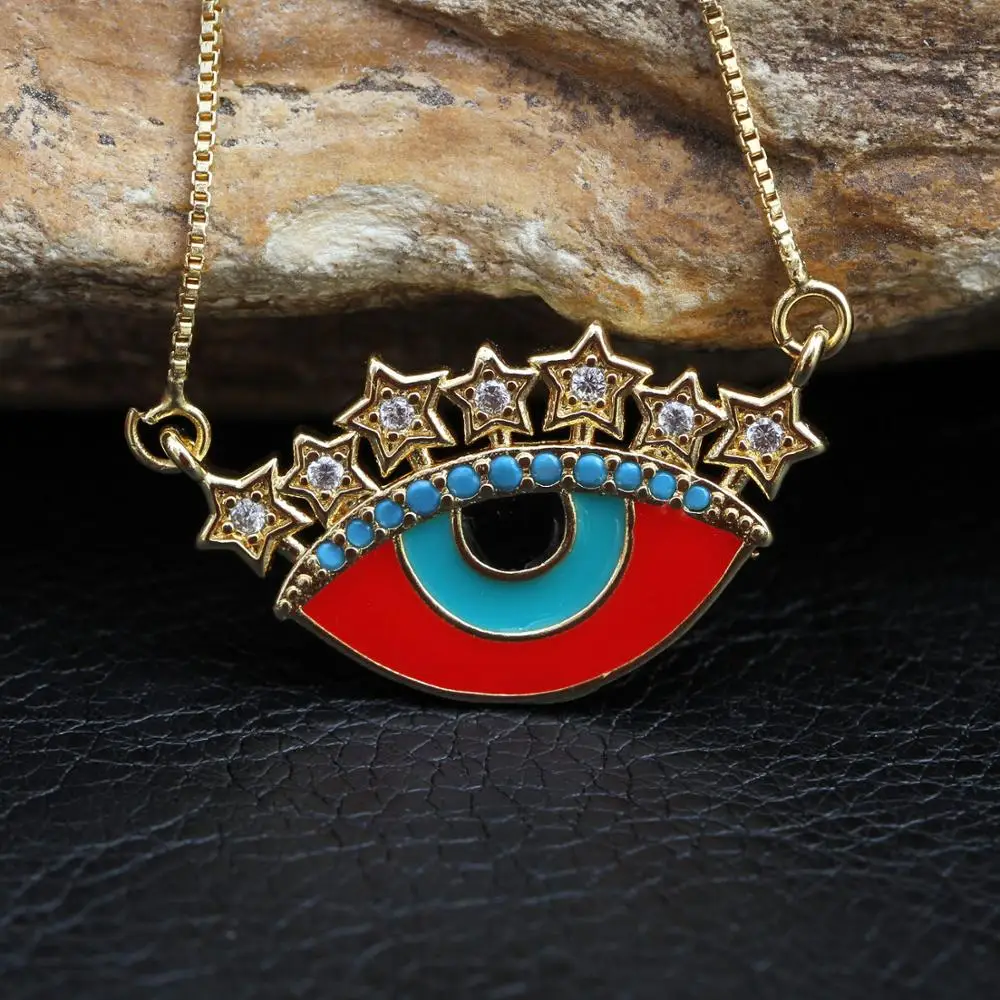 Fashion Lucky eye star evil eye pendant necklace colorful zircon charm gold color girlish choker jewelry designed for women - Окраска металла: A