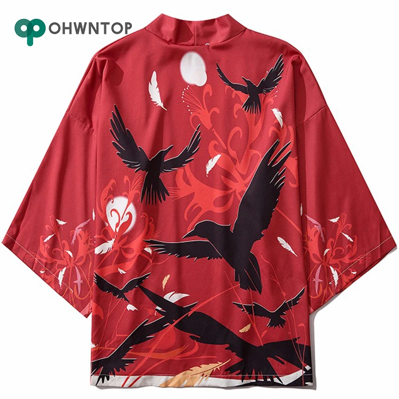 Куртка кимоно в японском стиле с принтом черный орел 2020 хип хоп мужская уличная