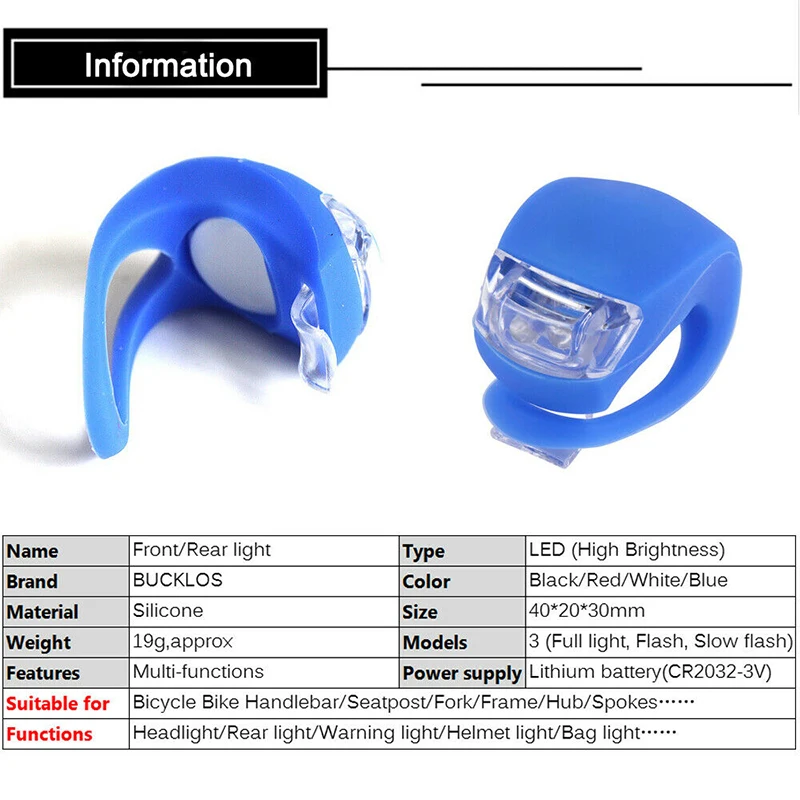 Силиконовый задний фонарь для велосипеда водонепроницаемый передний