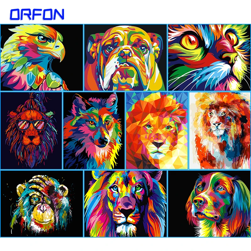 ORFON 40x50 см Рамка DIY Набор для рисования по номерам красочные Львы животные ручная