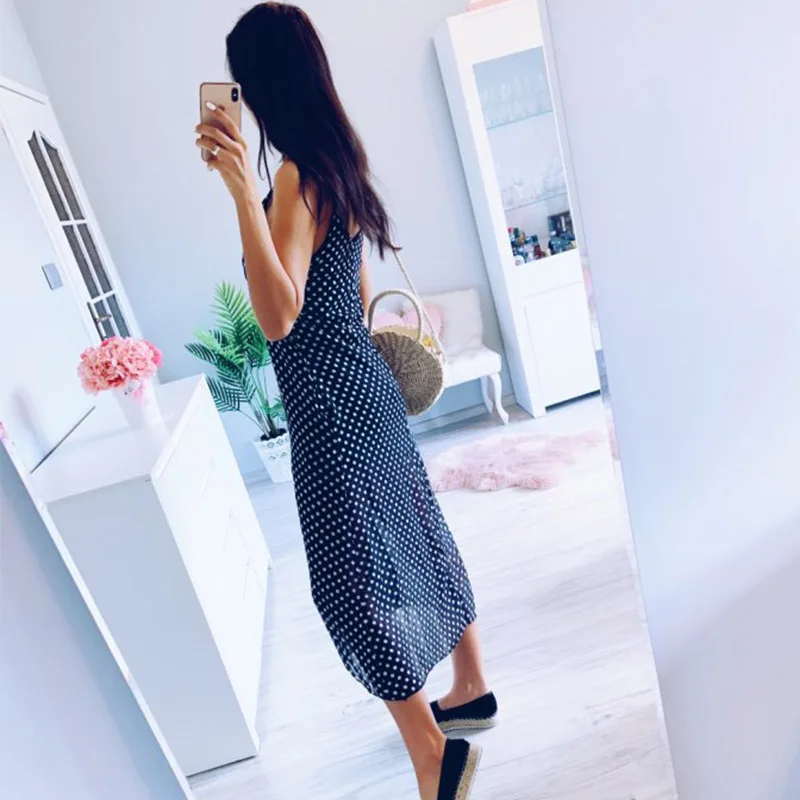 Женское Повседневное платье в горошек длинное пляжное с v образным вырезом